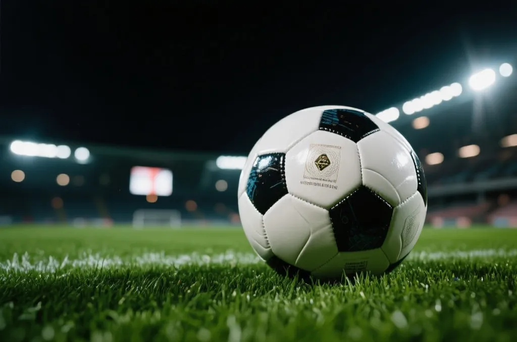 绿茵场上的足球与聚光灯